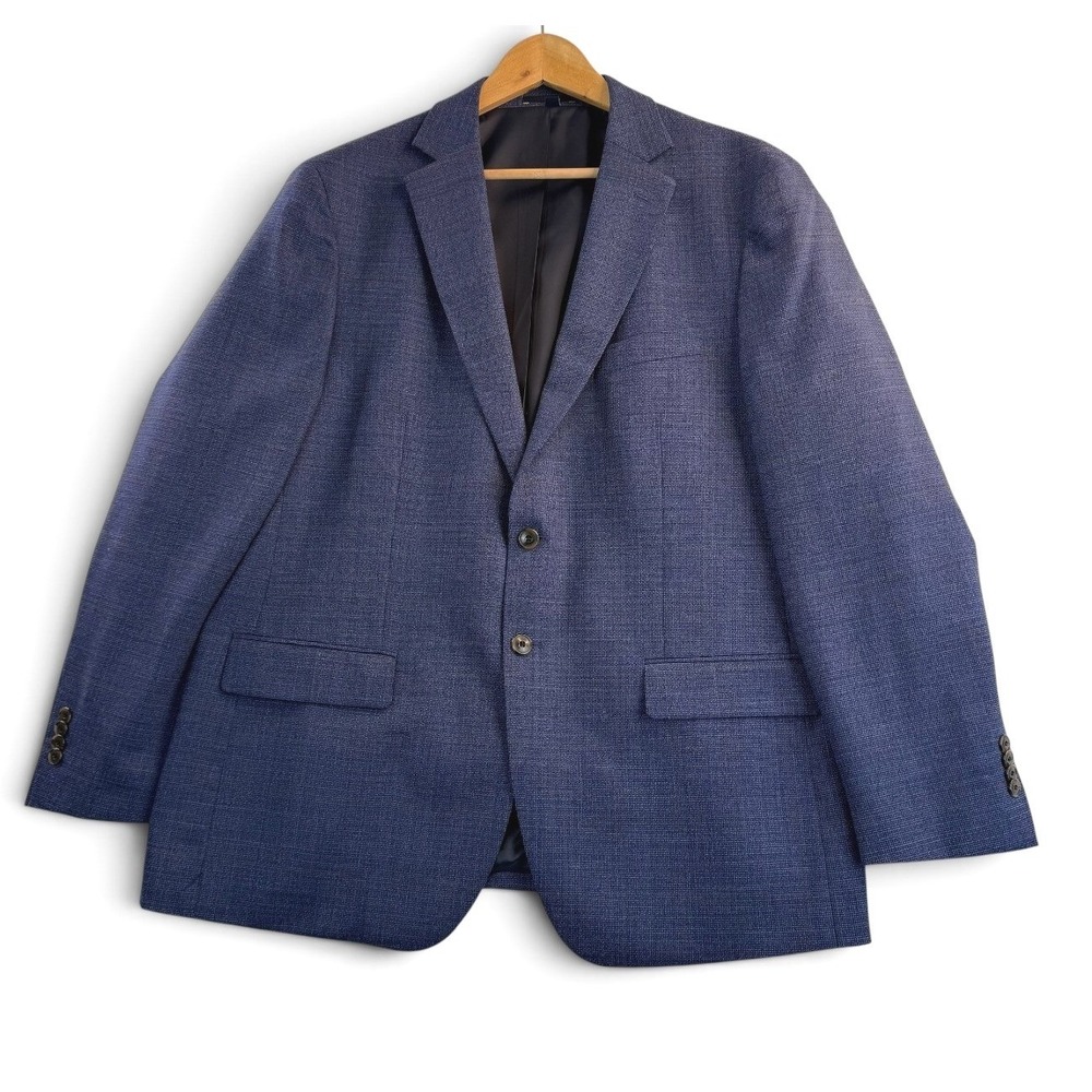 Jos A Bank 1905 Collection Blazer 46R Blue Windowpane Tailored Fit Sport Coat